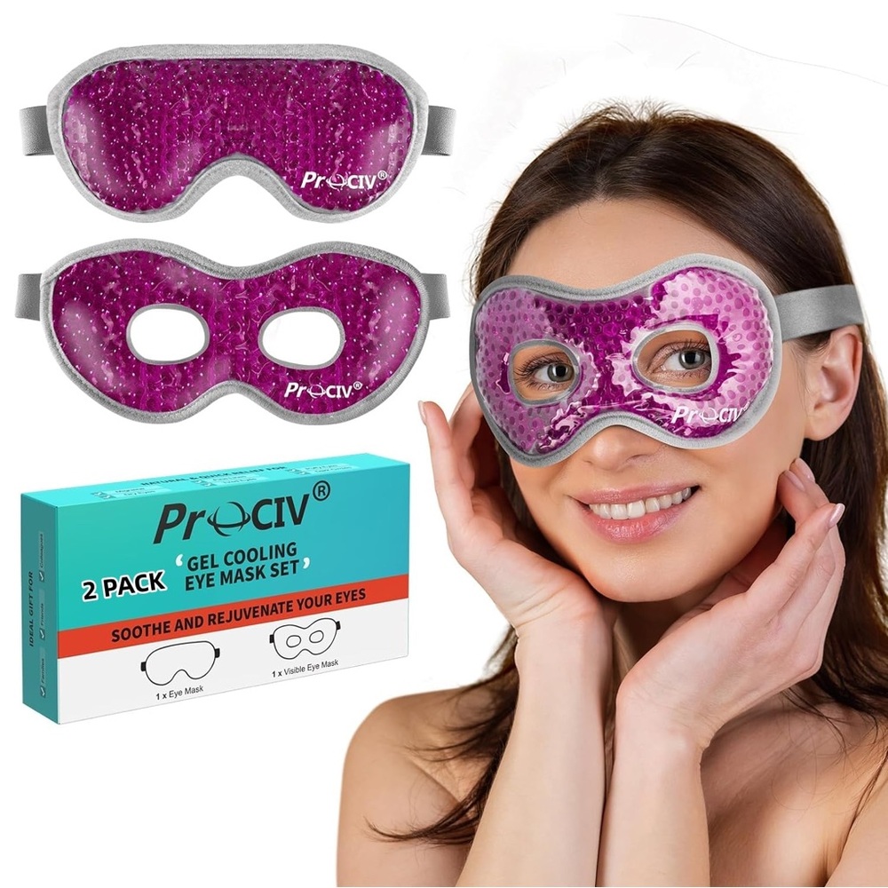 2PCS Cooling Eye Mask - Gel Eye Mask Reusable Gel Beads Hot Cold Compress